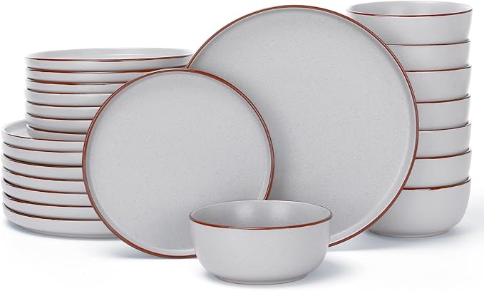 Famiware Mercury 24-Piece Stoneware Dinnerware Set, Light Grey | Plates and by Famiware