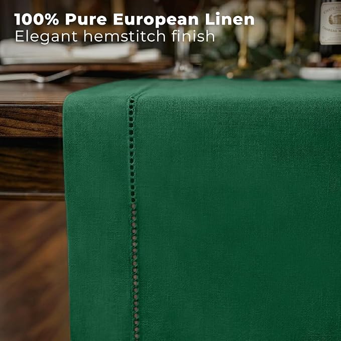 Signature Linen™ by D'Moksha Eden Green Table Runner 144 Inches Long, 100% Pure - Image 2