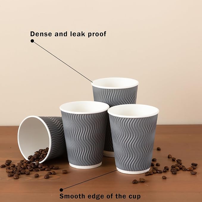 Clawsoff 120 Pack 12 oz Coffee Cups Disposable Insulated Paper Cup Gray | - Image 4