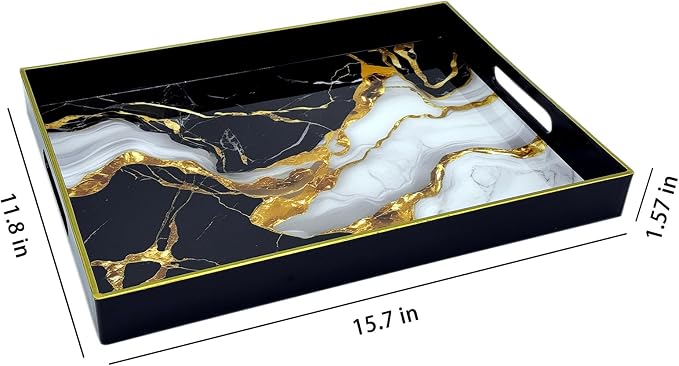 Serving Tray with Handles, 15.7 * 11.8 inches, Plastic Ottoman Tray with - Image 3