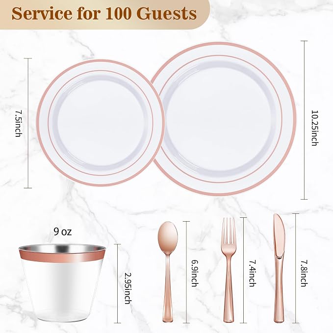 BESTVIP 600PCS Rose Gold Dinnerware Set - Image 2