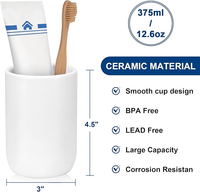 Bathroom Tumbler Cup Ceramic 12.6oz Reusable Toothbrush Cup 375ml, Toothbrush - Image 3