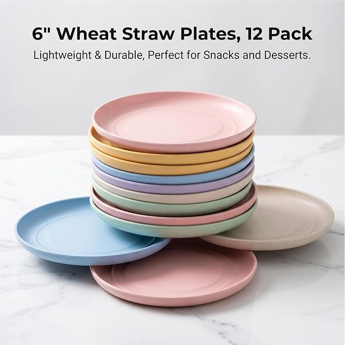 SHECIPIN 12 PACK 6 Inches Lightweight Mini Wheat Straw Plates, Reusable Plate - Image 8