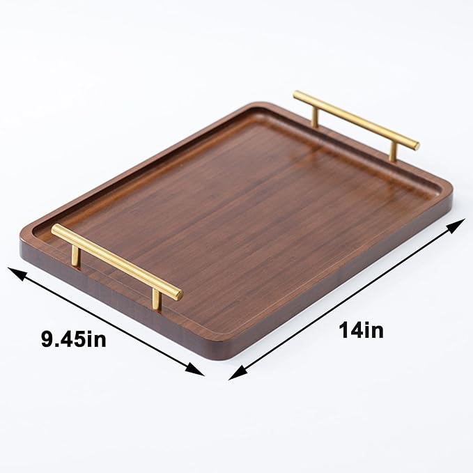 Bamboo Serving Tray with Gold Handles, Large | Food Tray - Image 3