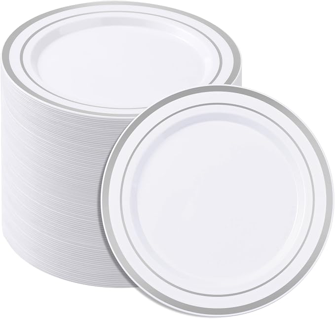 BESTSTAR 100PCS White Disposable Plastic Plates white plastic plates | by BESTSTAR