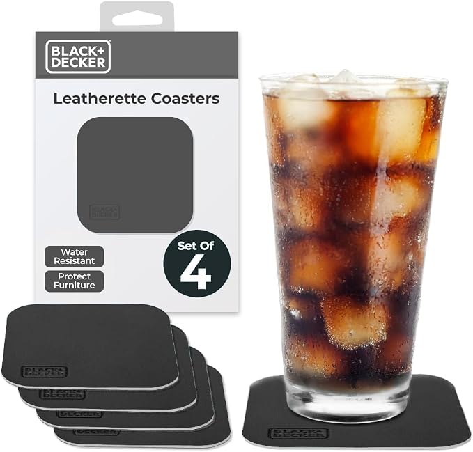 BLACK+DECKER Square Coasters Set of 4, Water-Resistant, | Coasters by Unknown