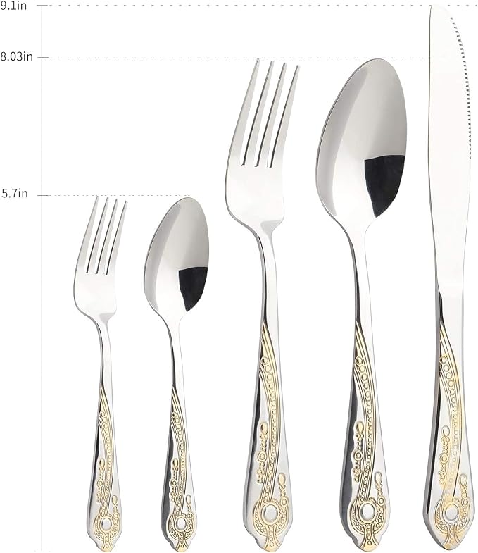 Gold Silverware Set, 20 Piece Stainless Steel Golden Flatware Set - Image 8