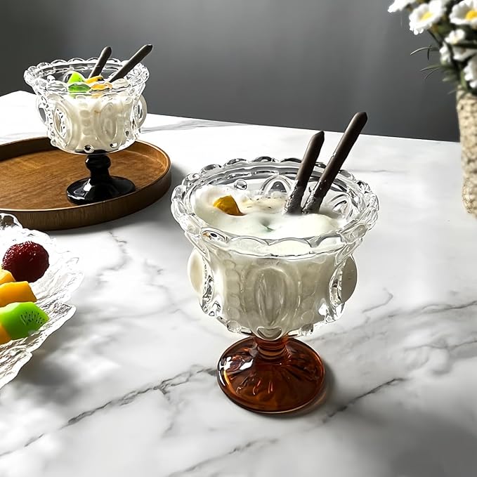 Carnival Glass Vintage Footed Dessert Cups Set of 2, 9oz Embossed Goblet - Image 9