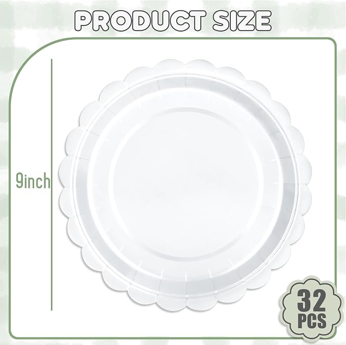 32 Pcs White Paper Plates 9 Inch Scalloped Dessert Plates - Image 2