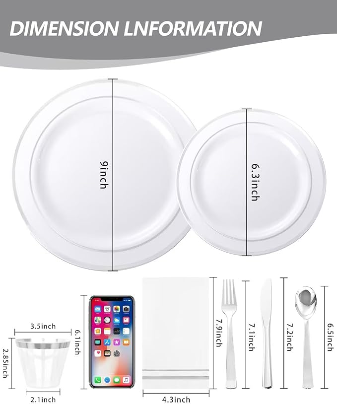 GATHER 700PCS Silver Plastic Plates 100 Guest - Image 3