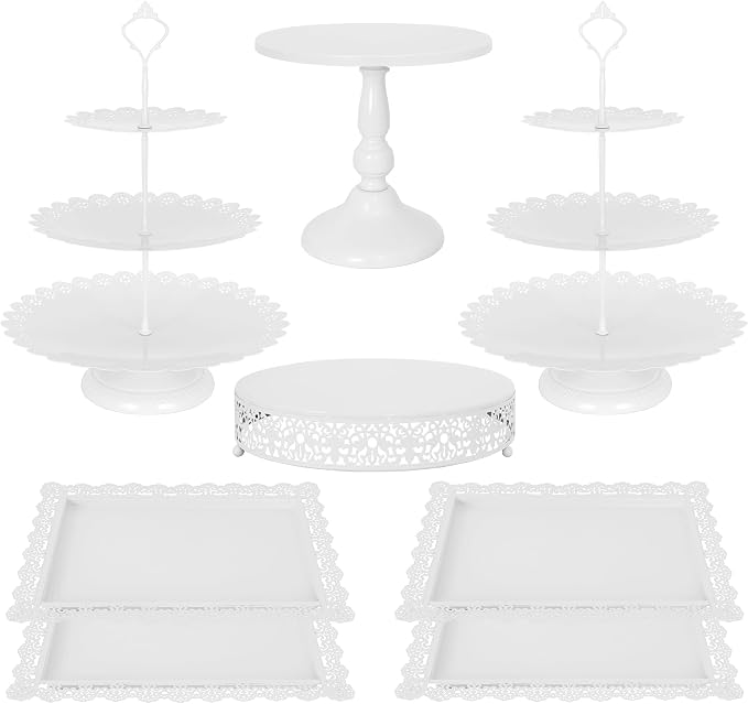 Fivenl 8 Pcs Cake Stand White Metal Dessert Table Display Set, 3-Tier Cupcake by Fivenl