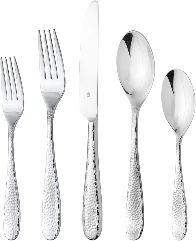 Hammered Silverware Set | Premium 18/10 Stainless Steel Flatware Service by DANIALLI