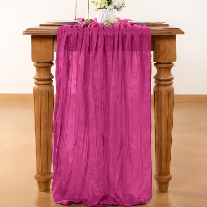 Fuschia Cheesecloth Table Runner 120 Inches 10 Ft Gauze Table Runner | Summer - Image 2
