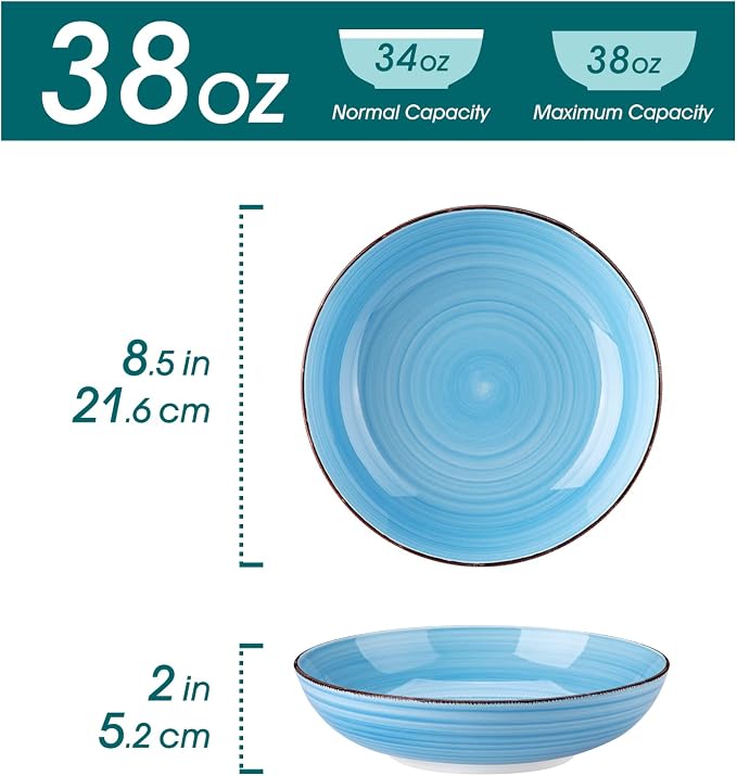 vancasso Bonita 38 oz Ceramic Pasta Bowls Set of 6, Microwave & Dishwasher Safe - Image 2