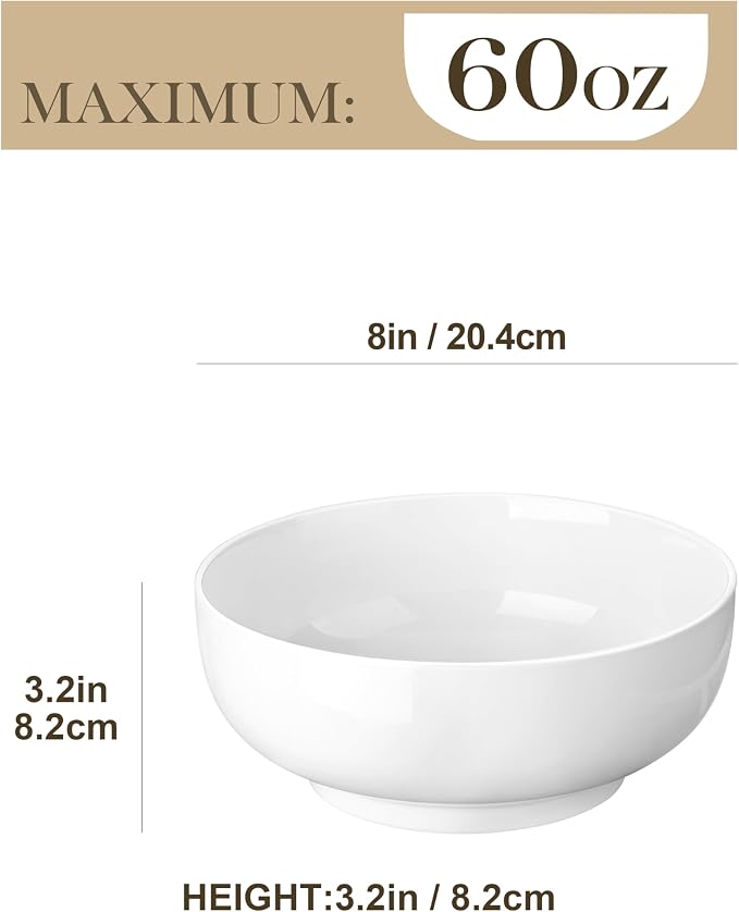 MALACASA Large Serving Bowls, 60 OZ White Salad Bowls Set of 2 | Ceramic Bowls - Image 2