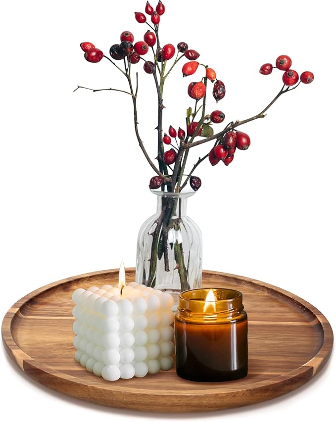 Acacia Round Wood Serving Tray for Ottoman Coffee Dining Table Decorations | by Ayiaren