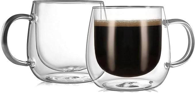 CNGLASS 10oz Double Walled Glass Coffee Mugs, Glass Espresso Mugs by CNGLASS
