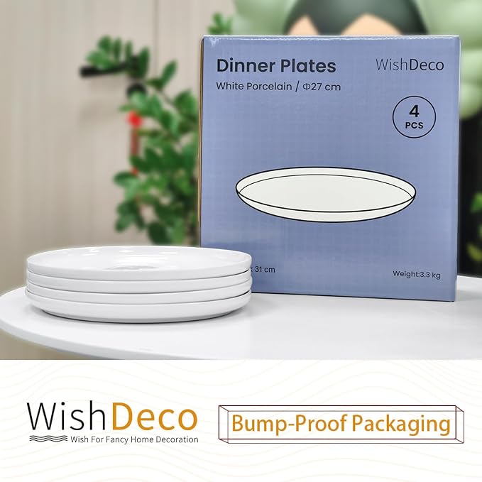 White Dinner Plates Set of 4, Ceramic Dining Plates 10.5 inch, Large Salad Plate - Image 6