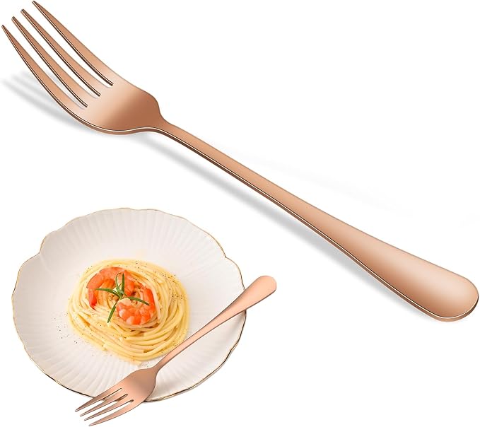 Dinner Forks Set, 8-Piece Rose Gold Stainless Steel Silverware Forks by DEHOVKitchen