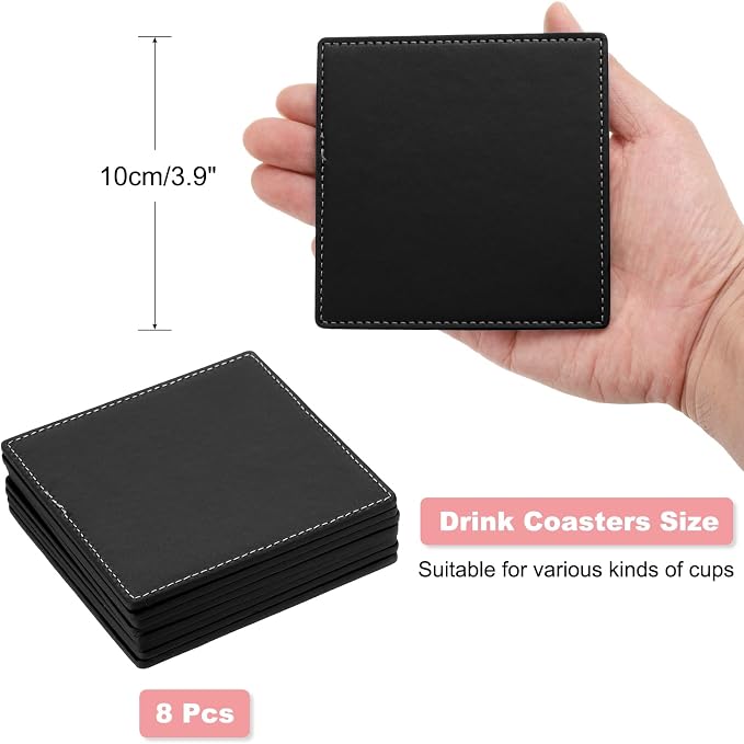 uxcell Square Drink Coasters Set of 8 White Stitched Dual Sided Non-Slip - Image 2
