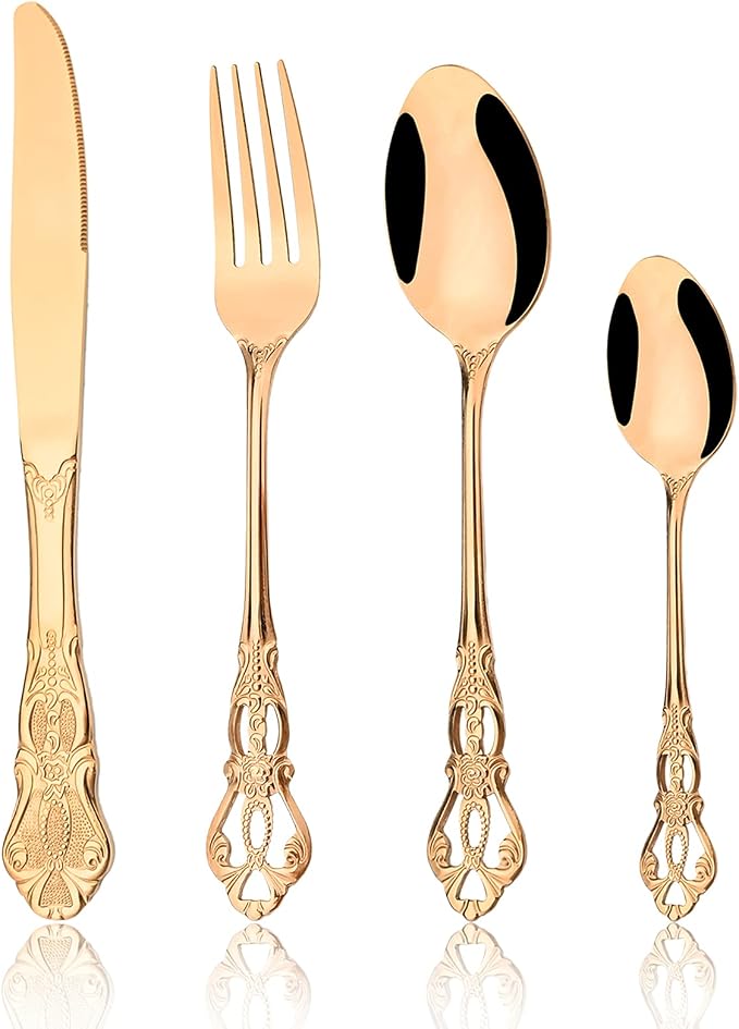 Mirror Polished Copper Silverware Set, 24-Piece 18/10 Stainless Steel Rose Gold - Image 9