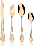 8-Piece Luxury Royal Silverware Set, 18/10 Stainless Steel Copper Flatware Set by JANKNG