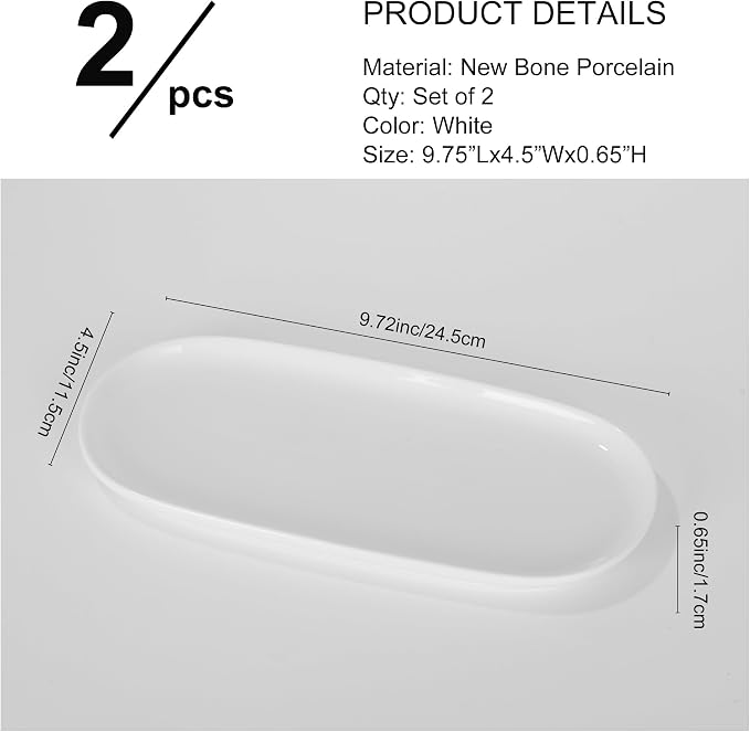 Oval Serving Plates, 10 Inch White Ceramic Dessert Appetizer Platters Trays Set - Image 3