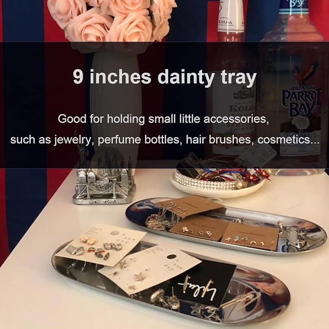 Stainless Steel Decorative Tray, 9 Inch Long, Jewelry Dish Cosmetics Organizer - Image 6
