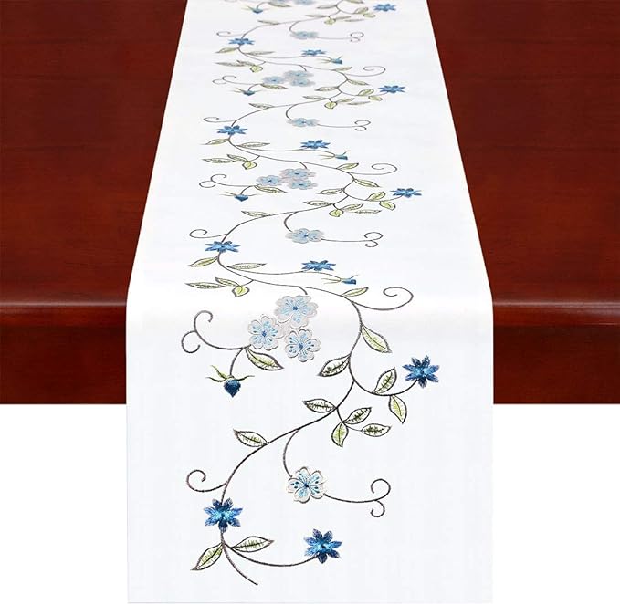 Small Short Double Thickness Rustic Embroidered Floral Table Runners by Simhomsen