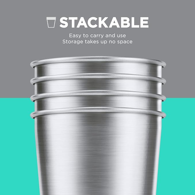 HAUSHOF Stainless Steel Cups, 20oz Stacking Cups, Unbreakable, 4 Pack | 18/8 - Image 6