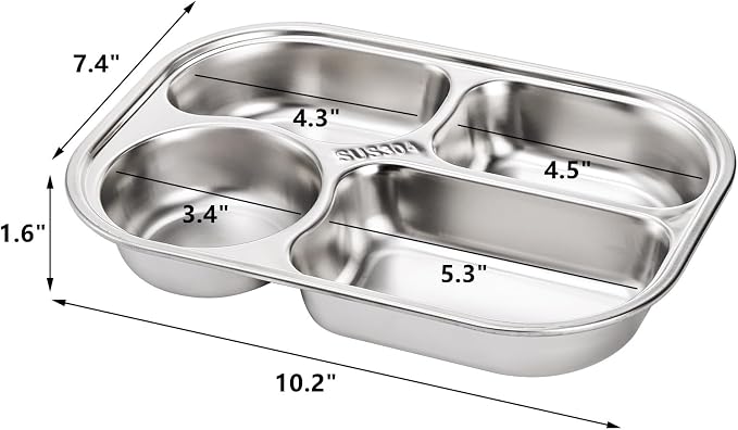 4 Pack 18/10 Stainless Steel Divided Plate, Small Child Plate - Image 2