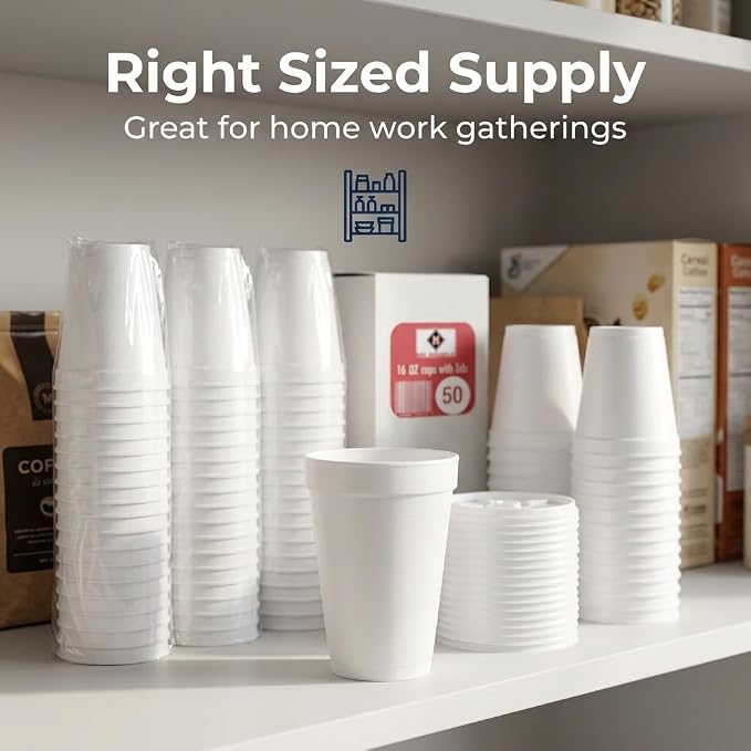 16 OZ Foam Cups With Lids for Hot & Cold Drinks, USA-Made 25-Pack.Ideal - Image 7