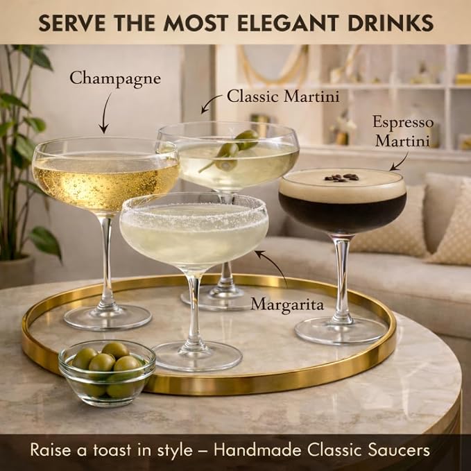 VEMACITY - Elegant Espresso Martini Glasses Set of 4 - Classic Coupe Glasses - Image 5