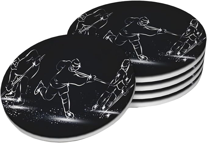 Ice Hockey Coasters Set of 4, Absorbent Ceramic Drink Coasters Cup Mat by Unknown