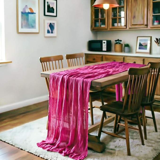 Fuschia Cheesecloth Table Runner 120 Inches 10 Ft Gauze Table Runner | Summer - Image 6