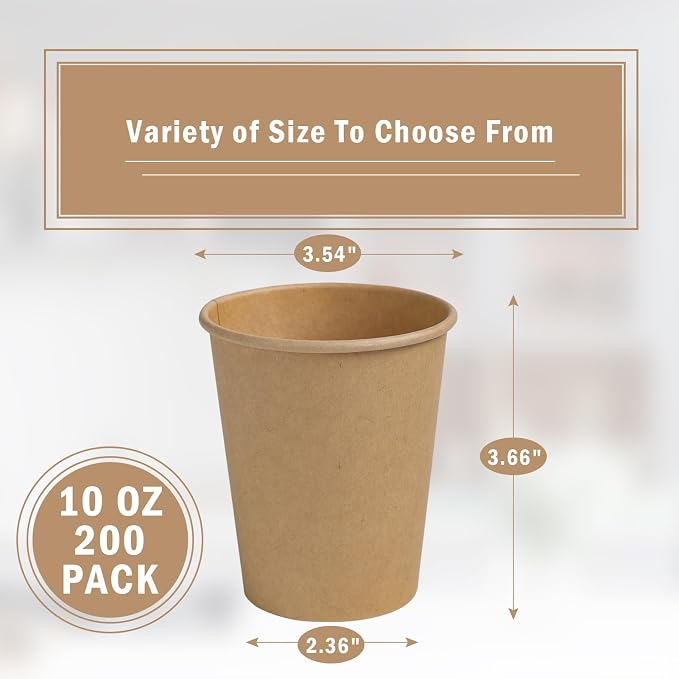 Lamosi 200 Pack 10 oz Kraft Paper Cups, Suitable - Image 2