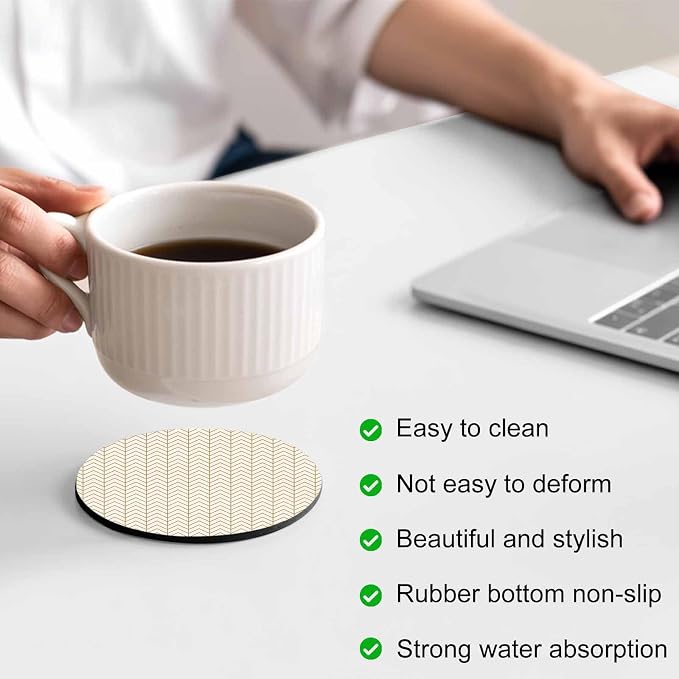 Simple Line Linen Texture Coasters Set of 2, Non-Slip Cup Coaster Mat - Image 4