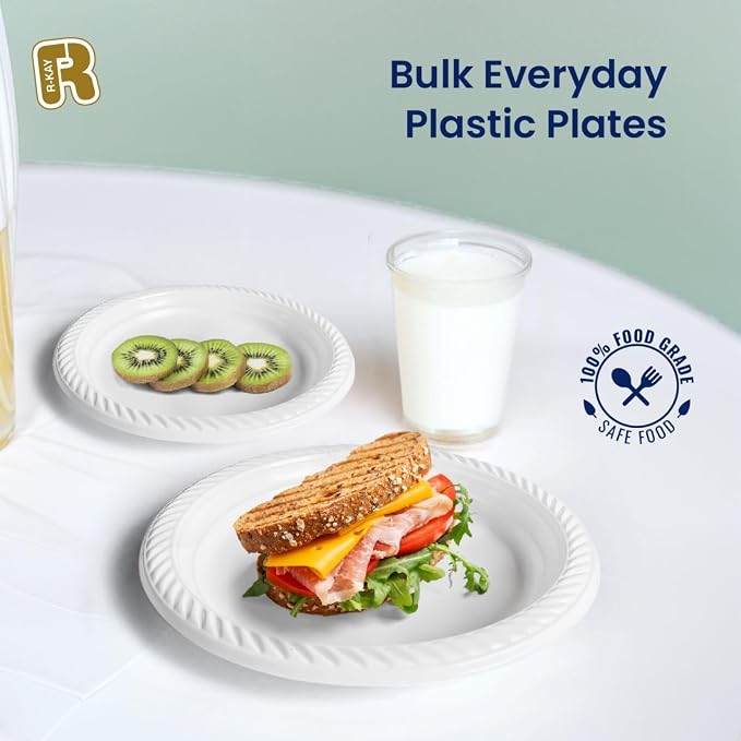 R-kay 100 Pack 6 Inch White Plastic Plates Disposable - Image 2
