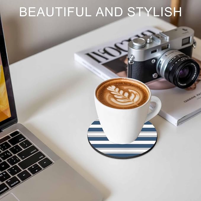 Navy Blue Grey Stripe Coasters Set of 2, Minimalist Farmhouse Striped Soft - Image 7