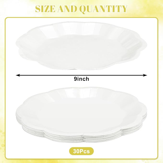 NatNarr 30 Pcs White Paper Plates, 9 Inch Scalloped Paper Plates Disposable | - Image 2