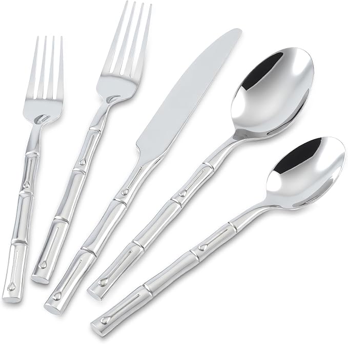 Silverware Set 40-Piece Bamboo Pattern Service by SILWELLSilverwareSet