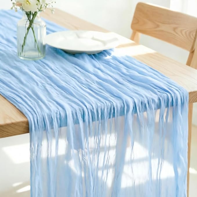 Baby Blue Cheesecloth Table Runner 120 Inches 10 Ft Gauze Table Runner | Summer by LINXTAR