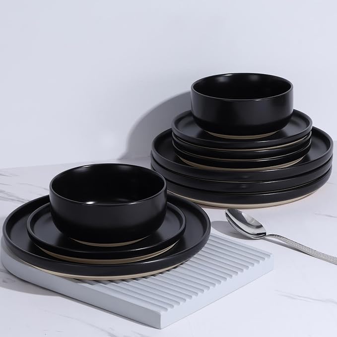 LIANYU Plates and Bowls Sets for 2, 6 Piece Stoneware Dinnerware Set, Porcelain - Image 6