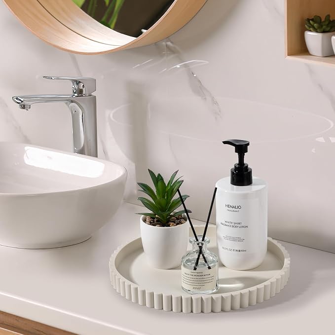 Round Bathroom Tray Perfume Organizer Coffee Table Decor, Heat-Resistant - Image 2