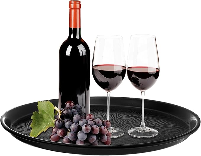 Hacaroa 4 Pack Round Restaurant Serving Tray, 14 Inch Black Plastic Server Tray - Image 9