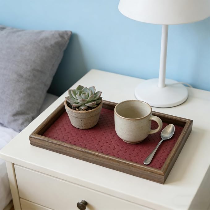 Wooden Valet Tray with Leather Base - Image 5