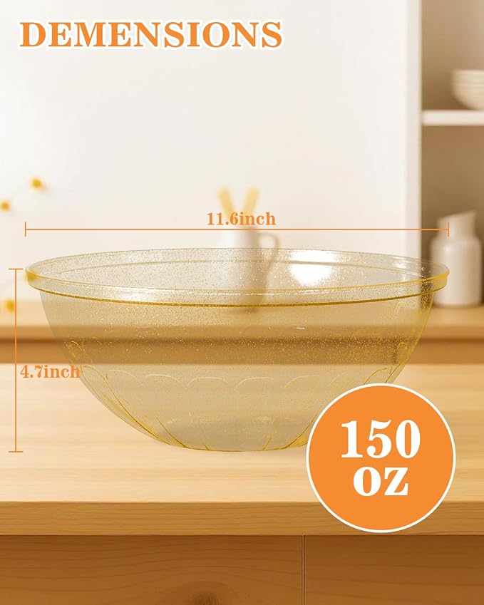 BESTVIP 150 Oz Glitter Gold Plastic Serving Bowls, 4 Pack | 11.6-Inch - Image 5