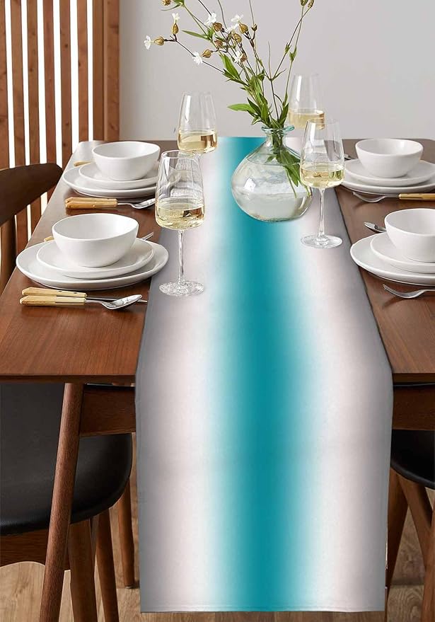 Turquoise Gray Ombre Table Runners 108 Inches Long, Farmhouse Teal Gradient - Image 2