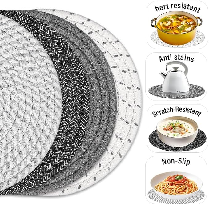 Tidponra 8" Trivets Set for Hot Dishes, 4 Heat Resistant Pot Holders Kitchen - Image 4