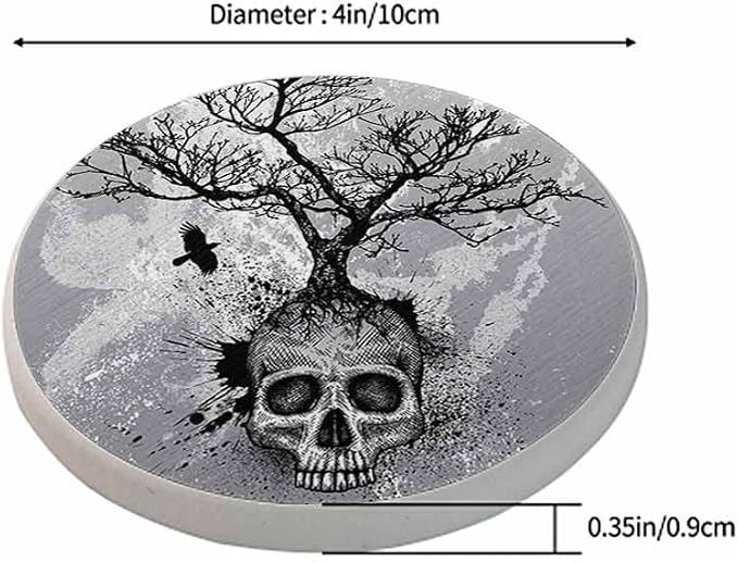 oFloral Skull Coasters for Drinks Bird Bleak Tree Creative Art Cups Place Mats - Image 2